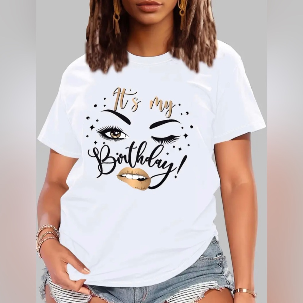 It's My Birthday Letter Print Comfortable Causal Sports T-shirt